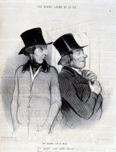 关于奖学金获得者的卡通画 - 杜米耶 (Daumier)，于 1844 年 4 月 16 日在“Charivari”中 作者 奥诺雷·杜米埃