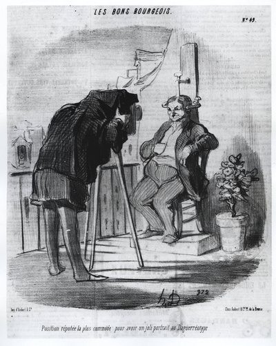 Les Bons Bourgeois - The most convenient position to have a nice portrait in the daguerreotype, caricature of Daumier - in “” Charivari”” of 24/07/1847. 作者 奥诺雷·杜米埃