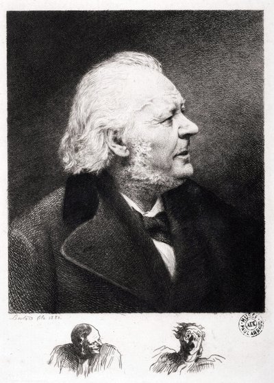 法国雕刻家、画家和雕塑家Honore Daumier（1808-1879）的肖像。儿子Boulard的雕刻作品 作者 奥诺雷·杜米埃