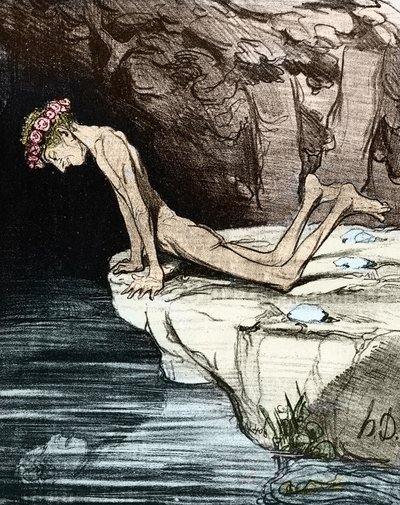 美丽的水仙花。 作者：奥诺雷·杜米埃·德·萨尔万迪（Honore Daumier de Salvandy，1795-1856 年），作家、政治家和历史学家，也是 19 世纪法兰西学院院士（版画） 作者 奥诺雷·杜米埃