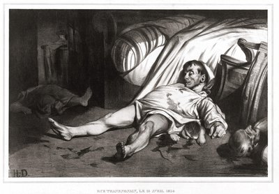 1834年4月14日在特兰斯诺兰街的大屠杀（石版画） 1837年 作者 奥诺雷·杜米埃
