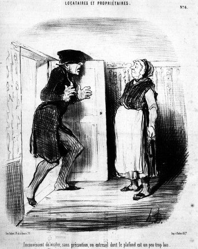 不方便访问，不谨慎，天花板有点太低的entresol，取自Honore Daumier（1808-1879）的漫画系列 "租户和业主"。"查理斯" 作者 奥诺雷·杜米埃