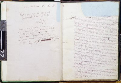 Le Pere Goriot》的第一页和给Hanska夫人的献词（纸上笔墨）。 作者 诺扎·巴尔扎克
