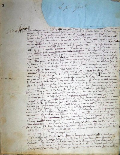 Le Pere Goriot》手稿的第一页（纸上笔墨）。 作者 诺扎·巴尔扎克