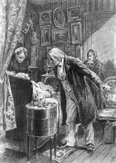 Alcide Theophile Robaudi（活跃于 1874-1884 年）为霍诺尔-巴尔扎克（Honore de Balzac，1799-1850 年）的小说《Cousin Pons》绘制的插图，选自 1900 年在巴黎出版的多卷本小说集《人间喜剧》。 作者 诺扎·巴尔扎克