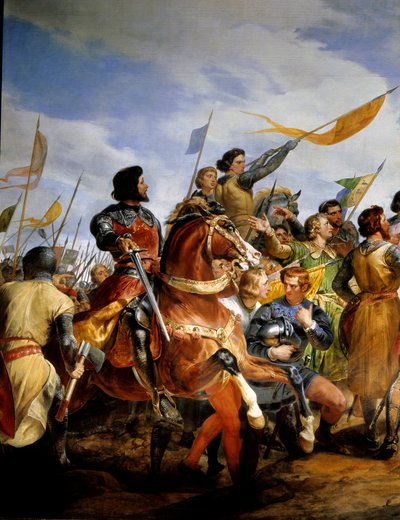 法英战争（1202-1214）。"1214年7月27日的布文战役，菲利普-奥古斯特将法国的王冠投入使用。"她反对菲利普-奥古斯特的法军对抗奥通四世的佛兰德人和韦尔夫人。法军的胜利对法国来说是决定性的。 作者 埃米尔·让·霍勒斯·韦尔内