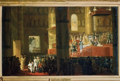 1797 年 4 月 5 日玛丽亚-费奥多罗夫娜皇后的加冕礼。Horace Vernet（1789-1863 年）绘制。布面油画，60 x 95 厘米。19 世纪法国艺术。萨俄罗斯国家博物馆 作者 埃米尔·让·霍勒斯·韦尔内