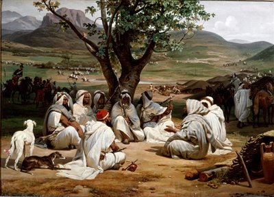 议员和阿拉伯酋长的 Medjeles 委员会。 Antoine Charles Horace Vernet (1758-1836) 的画作，1834 年。暗淡。 98x52 厘米。 尚蒂伊，孔德博物馆 作者 Emile Jean Horace Vernet
