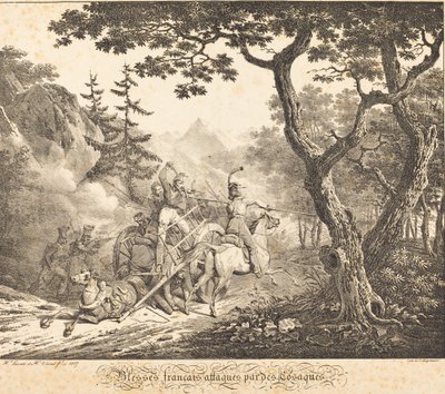 受伤的法国人被一个科萨克袭击 作者 Horace Vernet 和 Hippolyte Lecomte