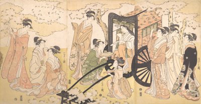 一位贵族夫人和随从的赏樱之旅，约1797年。 作者 细田英史