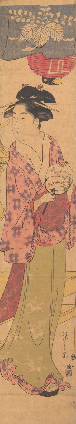 一个拿着扇子的女孩，约1780年。 作者 细田英史