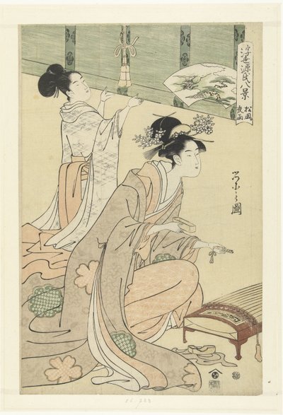 松风晚雨
松风游（物上题名）
源氏故事的八个流动的世界面孔。(系列名称）
浮世源氏八景（物上的系列名称） 作者 细田英史