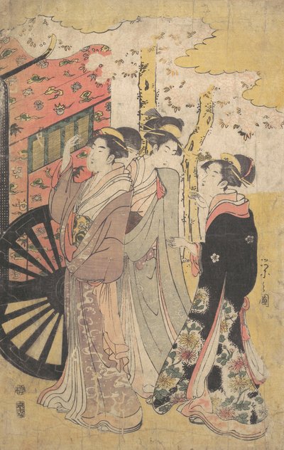乘坐宫廷马车观赏樱花的女士，约1796年康熙8年。 作者 细田英史