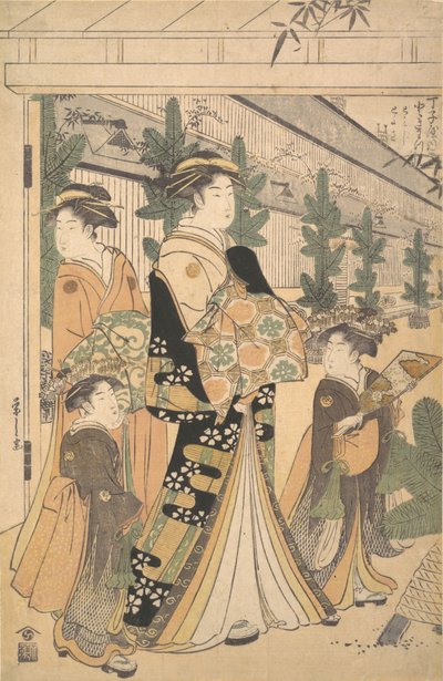 两名花魁和两名女侍者在吉原。 作者 细田英史