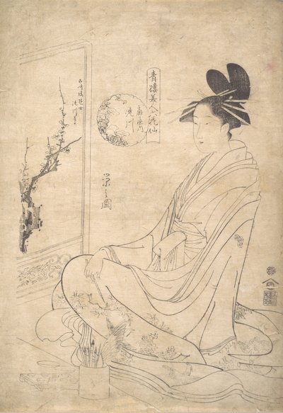 年轻女子在画屏风。 作者 细田英史