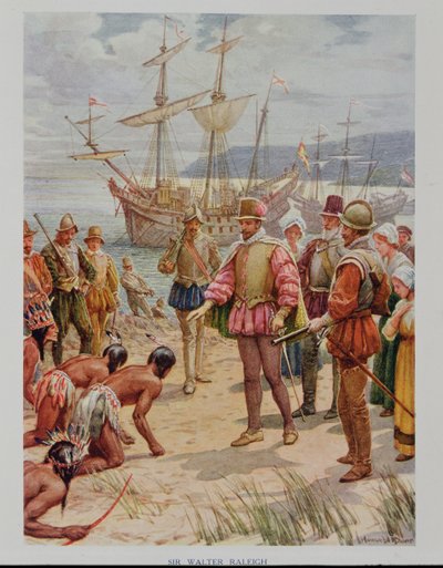 沃尔特-雷利爵士（1552-1618）在弗吉尼亚登陆 作者 霍华德戴维