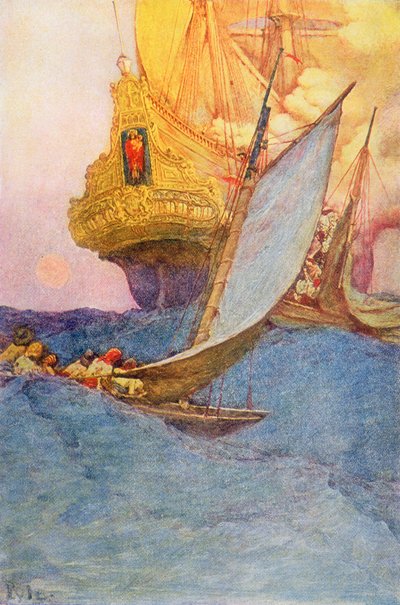 攻击大帆船，20 世纪初（书籍插图） 作者 霍华德·派尔