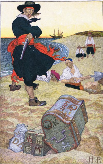 埋藏的宝藏，来自哈珀和布鲁斯出版的霍华德皮尔斯海盗书，1921年 作者 霍华德·派尔