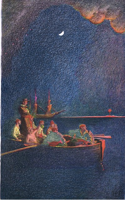燃烧这艘船，来自1921年Harper＆Bros出版的Howard Pyles Book of Pirates 作者 霍华德·派尔