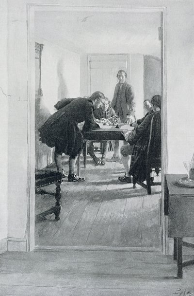 在Old Raleigh Tavern，来自Woodrow Wilson，酒吧的“弗吉尼亚州的家”。在哈珀杂志，1896年 作者 霍华德·派尔