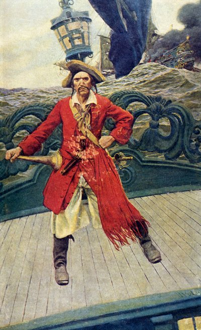 甲板上的海盗船长，20 世纪初（书籍插图） 作者 霍华德·派尔