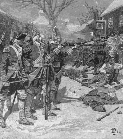 “波士顿大屠杀”，由J. Bernstrom雕刻，来自哈珀杂志，1883年 作者 Howard Pyle