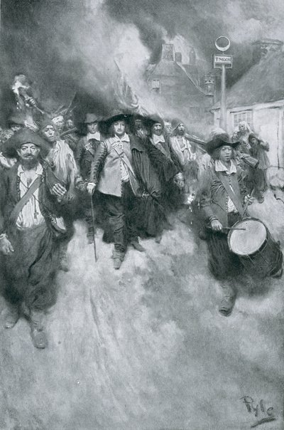 詹姆斯敦的燃烧，1676年，来自&39;殖民地和国家&39;的插图由伍德罗威尔逊，酒吧。在哈珀的杂志，1901年（光刻） 作者 霍华德·派尔