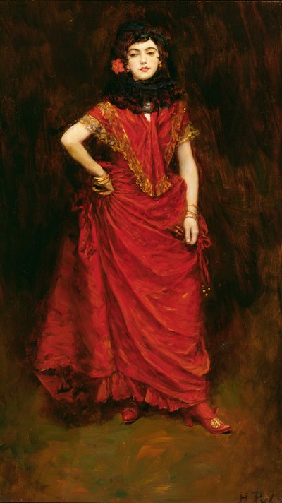 《舞者》，选自珀西瓦尔·吉本（Perceval Gibbon，1879-1926 年）的《Lola》，发表于《哈珀月刊》杂志，1909 年 1 月（布面油画） 作者 霍华德·派尔