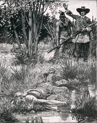 菲利普国王的死亡，由A. Hayman雕刻，来自哈珀杂志，1883年 作者 霍华德·派尔