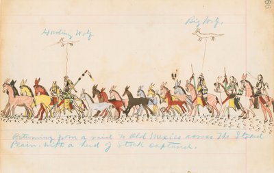 1874年至1775年，一群股票被捕获，从一次突袭到旧墨西哥，在一片平原上（纸笔，墨水和纸板） 作者 Wolf叫的狼