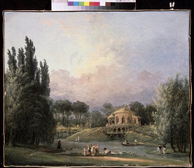 公园里于贝尔-罗贝尔（1733-1808 年）的画作，布面油画，约 1770-1780 年，法国艺术。莫斯科阿尔汉格尔斯克耶庄园国立博物馆。 作者 休伯特·罗伯特