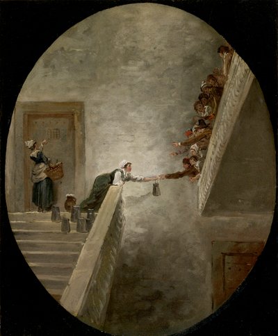La distribution du lait a la prison Saint Lazare - 圣拉扎尔监狱的牛奶分配，由罗伯特，休伯特（1733-1808），约1794 - 纸上油画，36.8x30.2 - 私人收藏 作者 休伯特·罗伯特