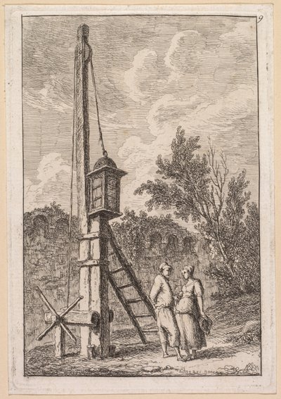 罗马之夜：Le Poteau，1763-1764年。 作者 休伯特·罗伯特