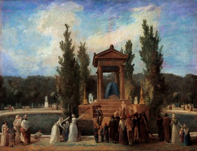 10 月 10 日在杜伊勒里 (Tuileries) 为纪念让·雅克·卢梭 (Jean Jacques Rousseau) 的纪念碑 作者 休伯特·罗伯特