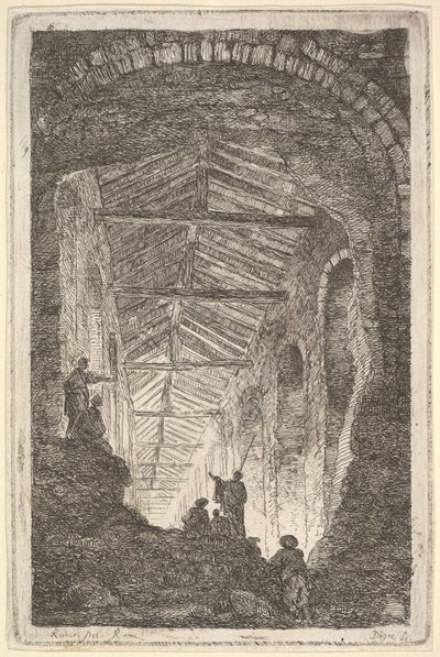 图10：古艺廊：一个大型的有盖艺廊，光线从草地进入，大约。 1763-64。 作者 休伯特·罗伯特