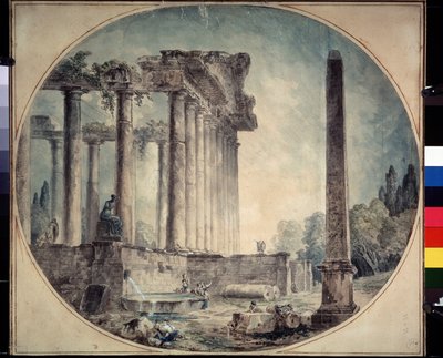 "古迹和方尖碑" 休伯特-罗伯特（1733-1808 年）水彩画 1776 年 俄罗斯莫斯科普希金美术博物馆 作者 休伯特·罗伯特