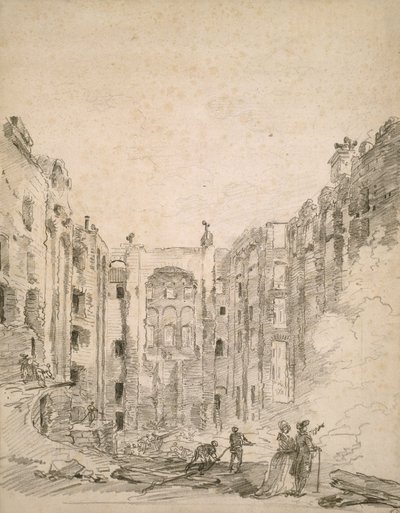 1781年大火后的歌剧院废墟，1781年 作者 休伯特·罗伯特