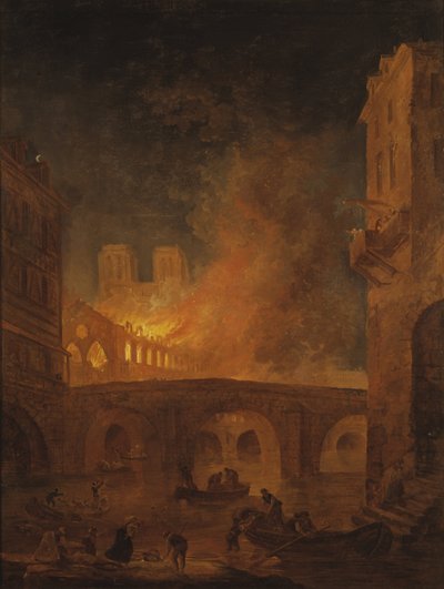 罗伯特·休伯特（Robert，Hubert）在巴黎的Dieu之火 作者 Hubert Robert