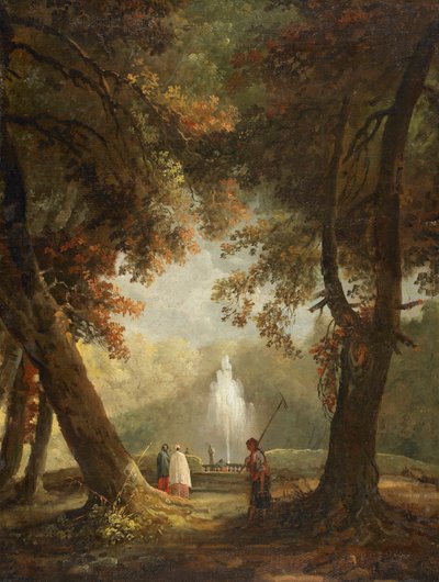弗拉斯卡蒂孔蒂别墅的大喷泉，约1761年。 作者 Hubert Robert
