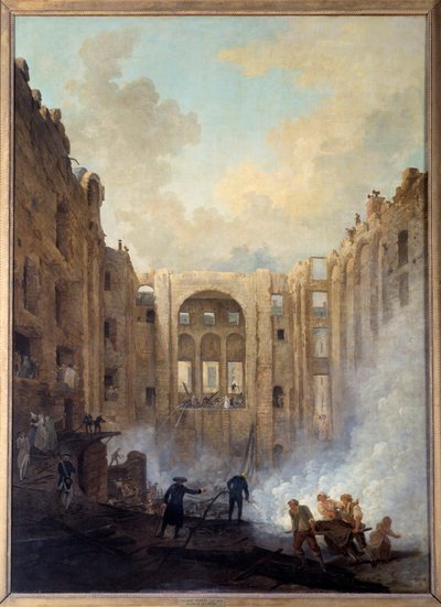 皇家歌剧院（巴黎）的大火。 休伯特·罗伯特 (1733-1808) 的绘画 作者 休伯特·罗伯特