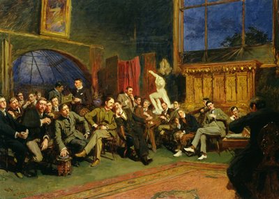 1886年与我的学生一起在工作室的晚上 作者 休伯特·冯·赫科默
