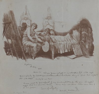 休伯特-冯-赫科姆给托马斯-阿格纽的慈善晚宴邀请函，1877-78年。 作者 休伯特·冯·赫科默