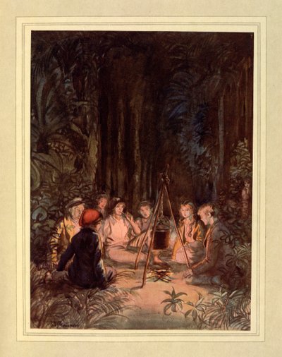 围着火堆，选自 J. M. Barrie 的《了不起的克赖顿》。 作者 休·汤姆森