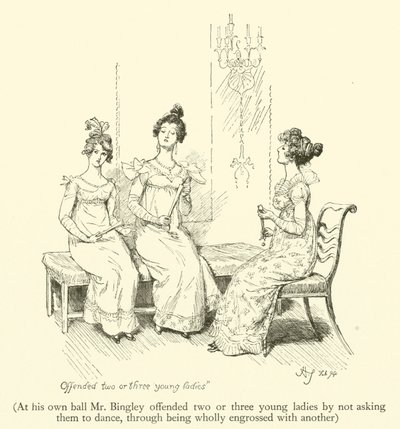 At his own ball Mr Bingley offended two or three young ladies by not asking them to dance, through being wholly engrossed with another (engraving) 作者 休·汤姆森