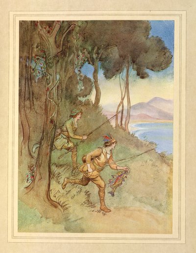 钓鱼，选自 J. M. Barrie 的《令人钦佩的克赖顿》。 作者 休·汤姆森