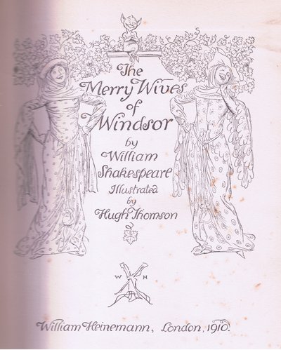 标题页设计，插图来自温莎的快乐妻子，1910年 作者 休·汤姆森