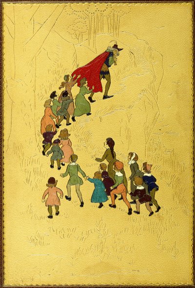 上盖，配以吹笛者的插图，后跟儿童，1893年 作者 休·汤姆森