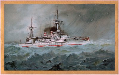 S.M.S. Linienschiff Brandenburg（国徽为白盾上的红鹰，S.M.S. Wörth=金盾上的黑帝王鹰）。 作者 Hugo Graf