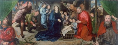 雨果·范德古 (Hugo van der Goes) (1440-1482) 的《牧羊人的崇拜》，木板 作者 雨果范德高斯