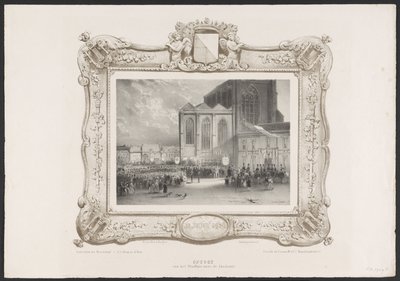 从市政厅到学院大楼的游行队伍，1836 年
从市政厅到学院大楼的游行队伍（物品上的标题）
乌特勒支大学二百周年庆典插图，1836 年（系列标题） 作者 休布·范霍夫 Bz